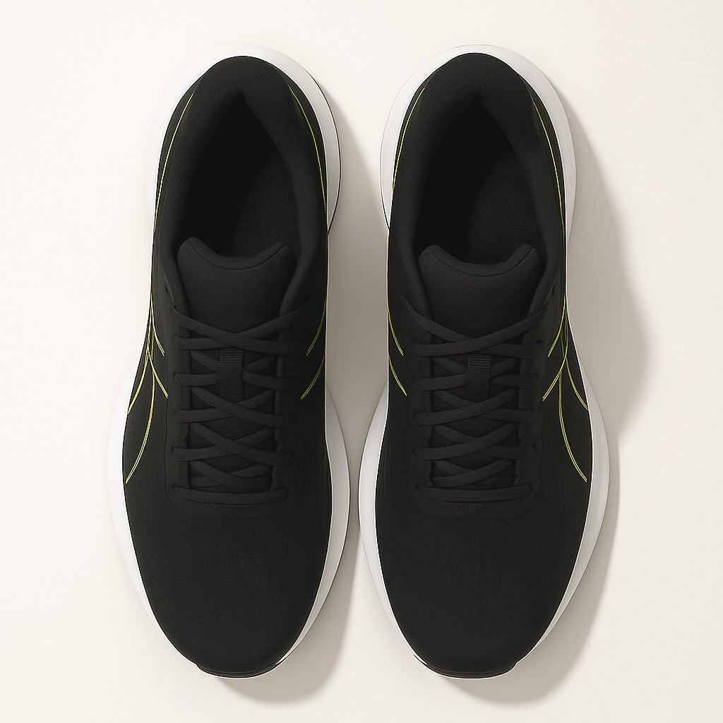 Men’s Black Running Shoes with Green Accents — Sleek, Lightweight & Comfortable