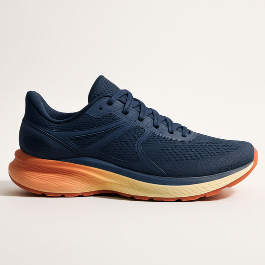 Men’s Navy Blue Running Shoes — Cushioned Ride with Contrast Orange Sole