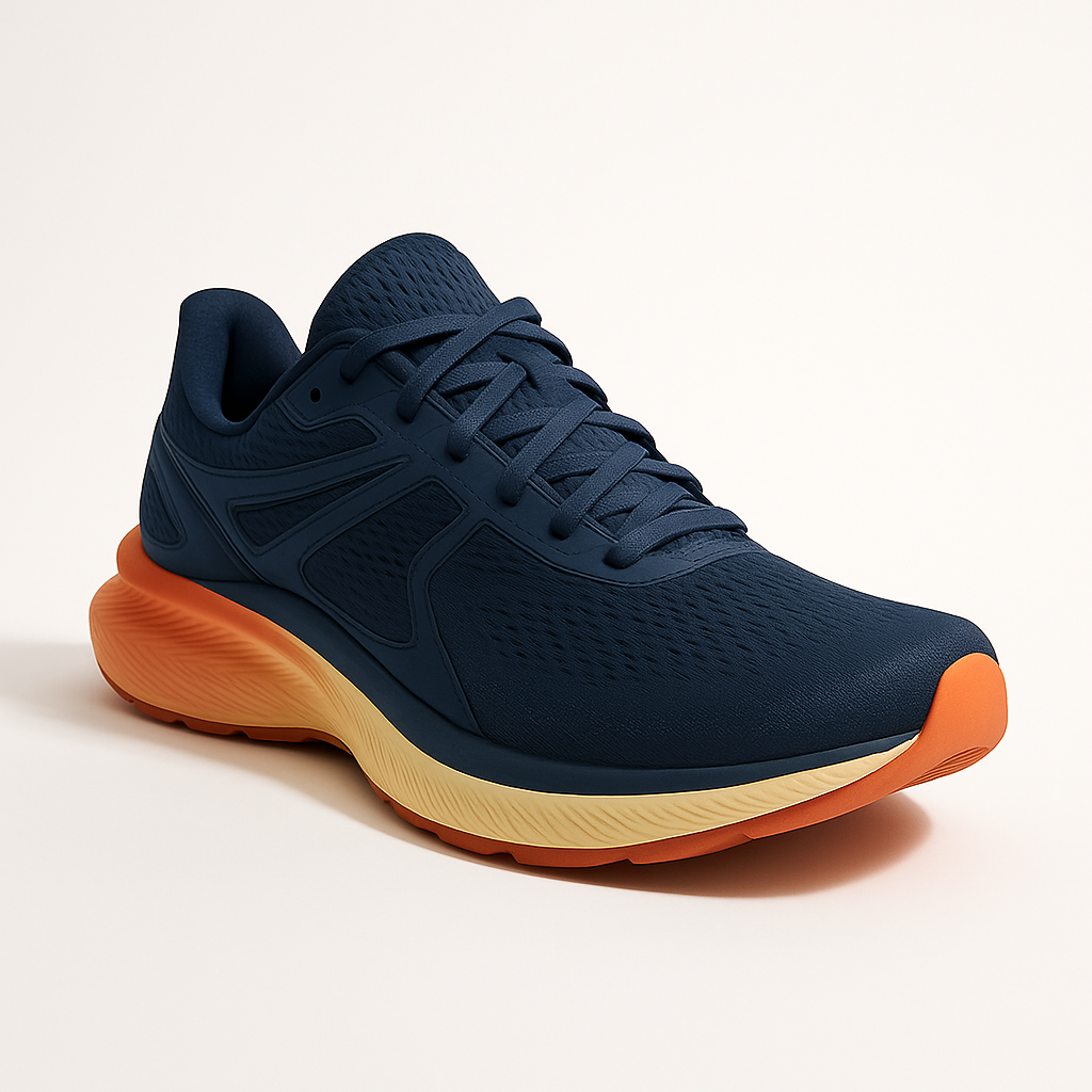 Men’s Navy Blue Running Shoes — Cushioned Ride with Contrast Orange Sole
